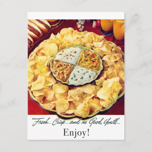 Vintage Potato Chips and Dip Postcard