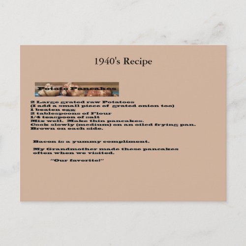 Vintage Potato Pancake Recipe Postcard