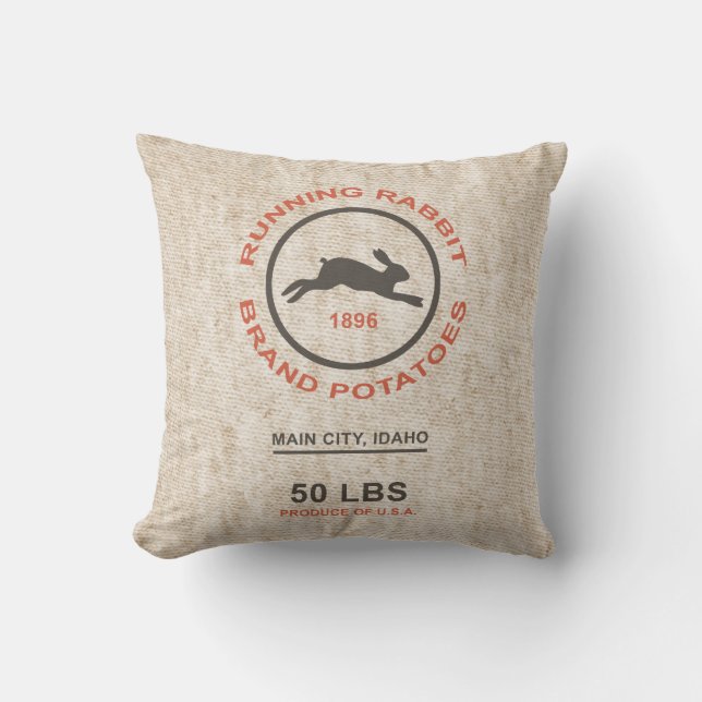 Vintage Potato Sack Throw Pillow (Front)