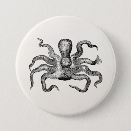 Vintage Poulpe Octopus  _ Cuttlefish Template Pinback Button