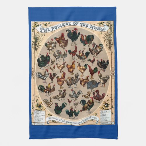 Vintage poultry birds chicken and roosters chart kitchen towel
