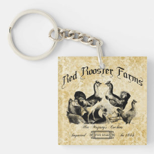 Vintage Poultry Farm Advertisement Keychain