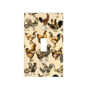 Vintage Poultry of the World Chicken Breed Art Light Switch Cover