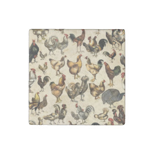 Vintage Poultry of the World Chicken Breed Art Stone Magnet