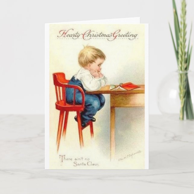 Vintage Pouting Christmas Boy Christmas Card (Front)