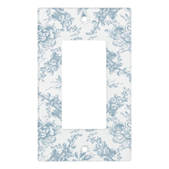 Vintage Powder Blue and White Floral Toile Light Switch Cover (Front)