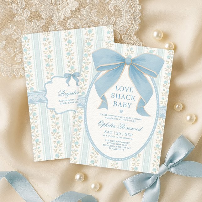 Vintage Powder Blue Bow Boy Baby Shower Invitation (Creator Uploaded)