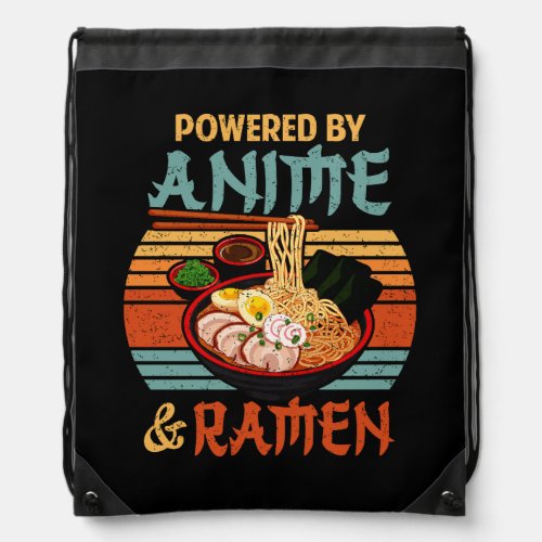 Vintage Powered By Anime and Ramen Love Anime Nood Drawstring Bag