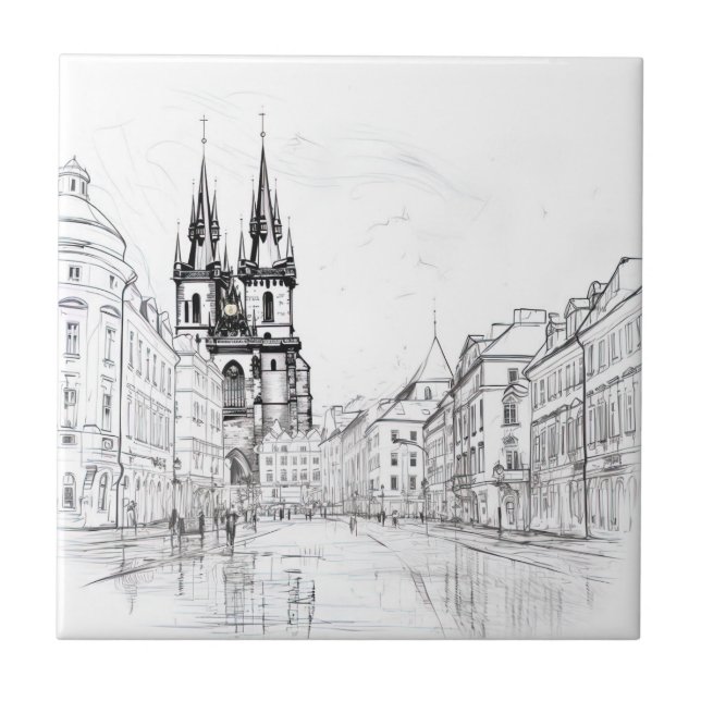 Vintage Prague Ceramic Tile (Front)