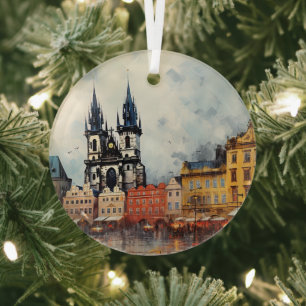 Vintage Prague Ceramic Tile Glass Ornament