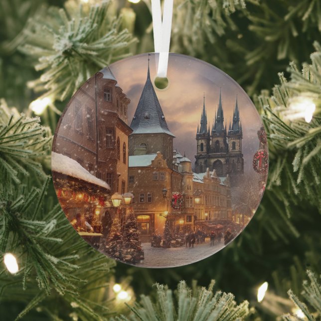 Vintage Prague Ceramic Tile Glass Ornament (Insitu)