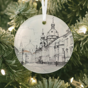 Vintage Prague Ceramic Tile Glass Ornament