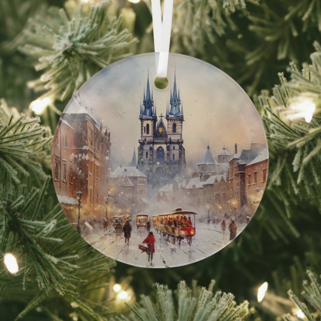 Vintage Prague Ceramic Tile Glass Ornament (Insitu)