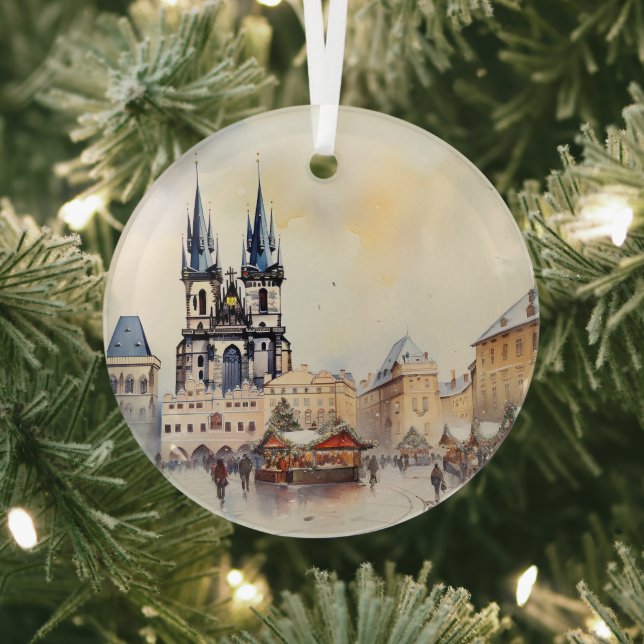 Vintage Prague Ceramic Tile Glass Ornament (Insitu)
