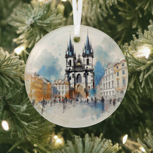 Vintage Prague Ceramic Tile Glass Ornament