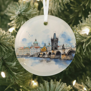 Vintage Prague Ceramic Tile Glass Ornament