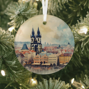 Vintage Prague Ceramic Tile Glass Ornament