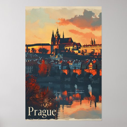 Vintage Prague Charles Bridge Postcard Poster