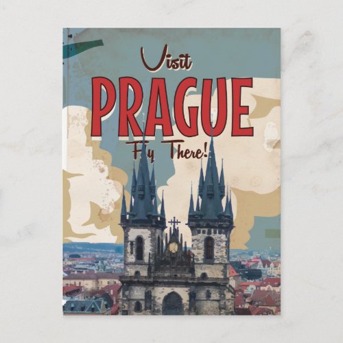 Vintage Prague Czech Republic Travel Poster Postcard