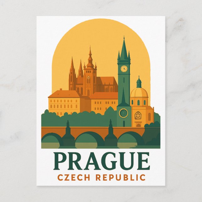Vintage Prague Czech Republic Travel Retro  Postcard (Front)