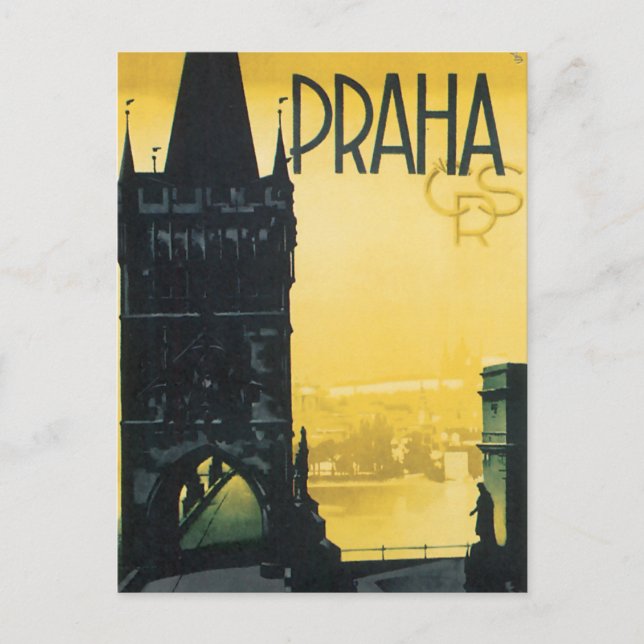 Vintage Prague (Praha) Fine Travel Poster Postcard (Front)