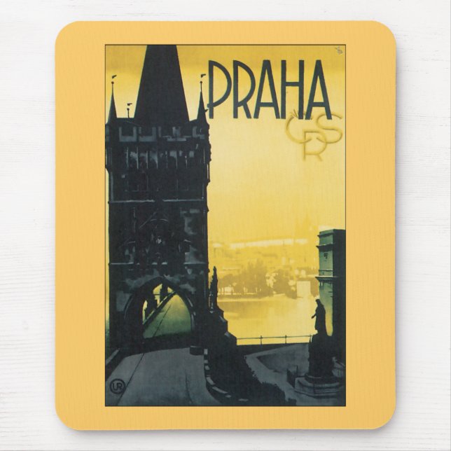 Vintage Prague (Praha) Poster Mouse Pad (Front)