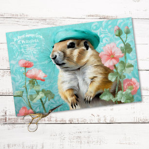 Vintage Prairie Dog Ground Hog Floral Decoupage Tissue Paper
