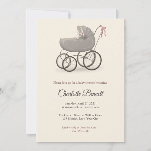 Vintage Pram Baby Shower Invitation