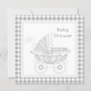 VINTAGE PRAM BABY SHOWER INVITATION GRAY/WHITE