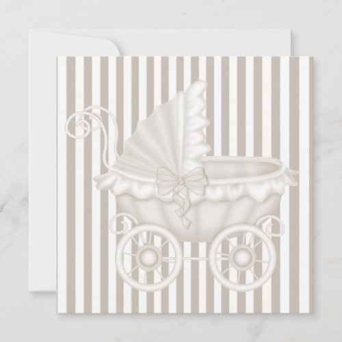 VINTAGE PRAM BABY SHOWER INVITATION SEPIA STRIPES