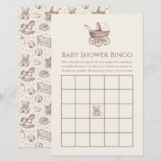 Vintage Pram Brown Ivory Baby Shower Bingo Game