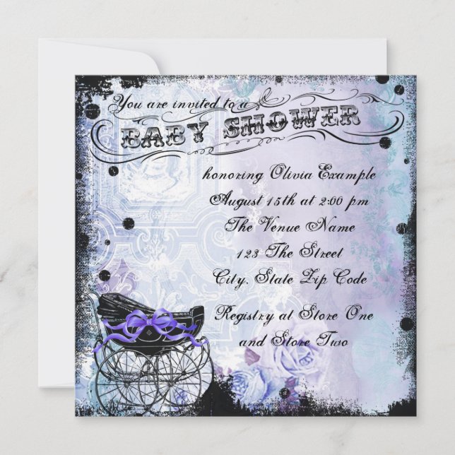 Vintage Pram Lavender Purple Baby Shower Invitation (Front)