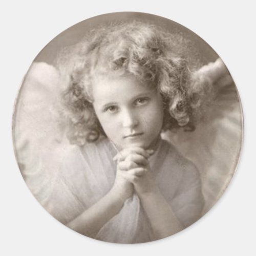 Vintage Praying Angel Girl Classic Round Sticker