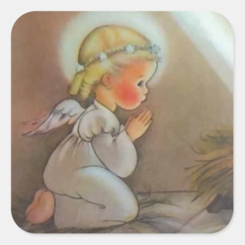 Vintage Praying Angel Square Sticker