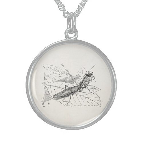 Vintage Praying Mantis Insect Template Sterling Silver Necklace