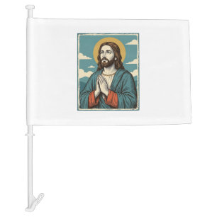Vintage Praying Savior Religious Shirt Design_1 Car Flag