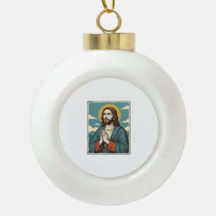 Vintage Praying Savior Religious Shirt Design_1 Ceramic Ball Christmas Ornament