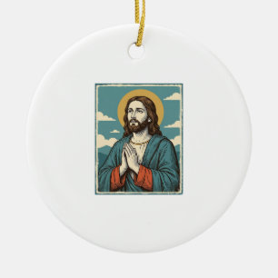 Vintage Praying Savior Religious Shirt Design_1 Ceramic Ornament