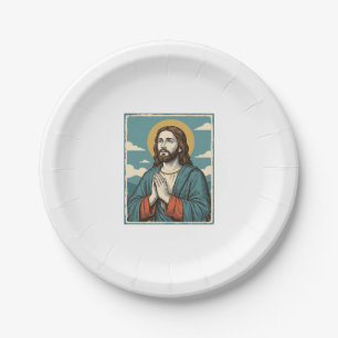 Vintage Praying Savior Religious Shirt Design_1 Paper Plates