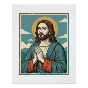 Vintage Praying Savior Religious Shirt Design_1 Poster