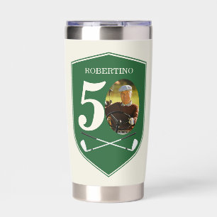 Vintage Preppy Golfer Blue Photo 50th Birthday Insulated Tumbler