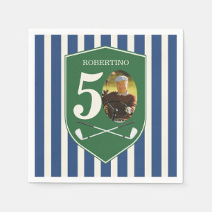 Vintage Preppy Golfer Blue Photo 50th Birthday Napkins