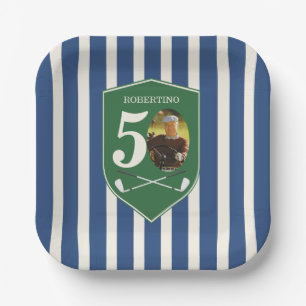 Vintage Preppy Golfer Blue Photo 50th Birthday Paper Plates