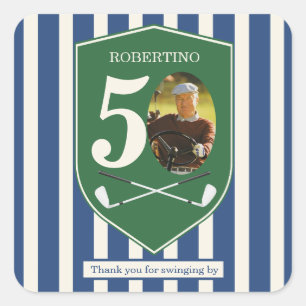 Vintage Preppy Golfer Blue Photo 50th Birthday Square Sticker
