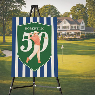 Vintage Preppy Golfer Blue White 50th Birthday Foam Board