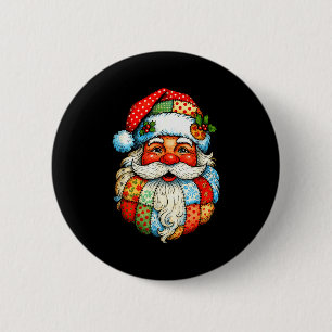 Vintage Preppy Santa Claus Face Patchwork Christma Button