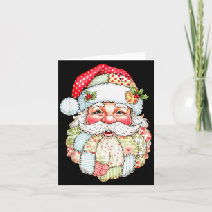 Vintage Preppy Santa Claus Face Patchwork Christma Card