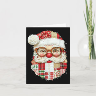 Vintage Preppy Santa Claus Face Patchwork Christma Card