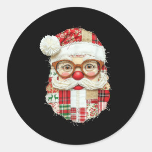Vintage Preppy Santa Claus Face Patchwork Christma Classic Round Sticker