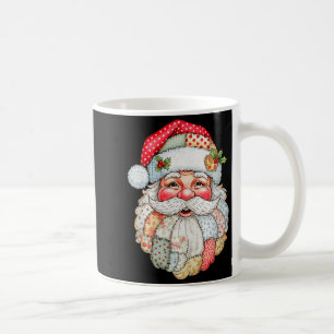 Vintage Preppy Santa Claus Face Patchwork Christma Coffee Mug